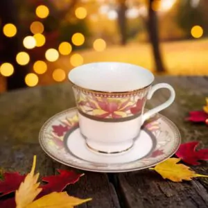 Dankotuwa Nymphaea 12-Piece Porcelain Cup & Saucer Set - Gold Lining