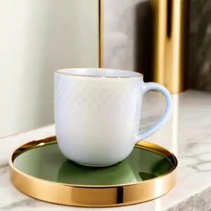 Dankotuwa Glazed 2-Piece Water Drop Blue Porcelain Coffee Mug Set with 22K Gold Lining