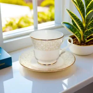 Dankotuwa Dimension 12-Piece Porcelain Cup & Saucer Set - Gold Lining