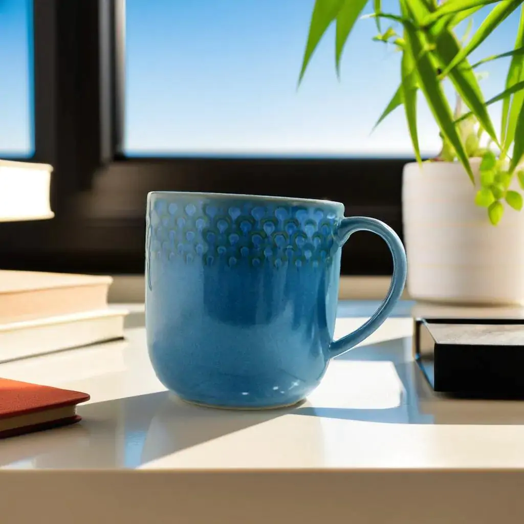 Dankotuwa Glazed 2-Piece Water Drop Reactive Blue Porcelain Coffee Mug Set