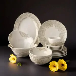 Dankotuwa Green Leaf 21-Piece Porcelain Dinner Set