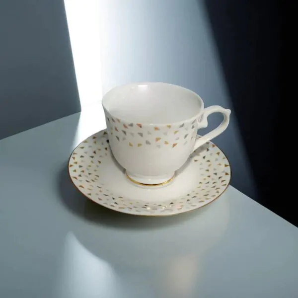 Dankotuwa Triangle Gold 12-Piece Porcelain Cup & Saucer Set – Gold Lining