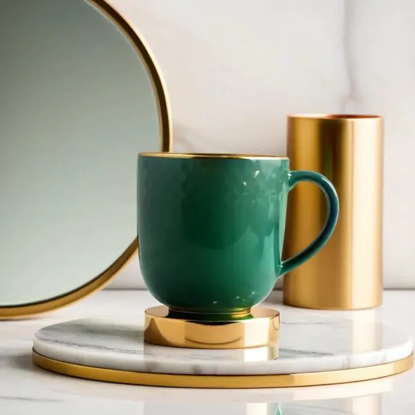 Dankotuwa Glazed 2-Piece Water Drop Dark Green Porcelain Coffee Mug Set with 22K Gold Lining
