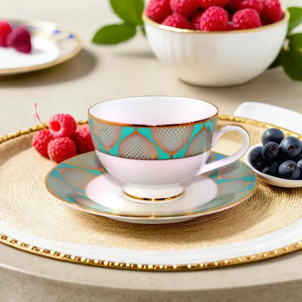 Dankotuwa Neon Tepal 12-Piece Porcelain Cup & Saucer Set - Gold Lining