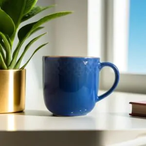 Dankotuwa Glazed 2-Piece Water Drop Dark Blue Porcelain Coffee Mug Set with 22K Gold Lining