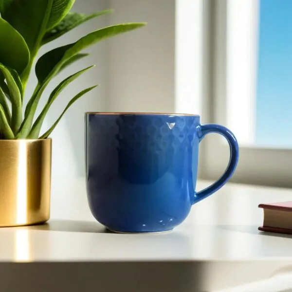 Dankotuwa Glazed 2-Piece Water Drop Dark Blue Porcelain Coffee Mug Set with 22K Gold Lining