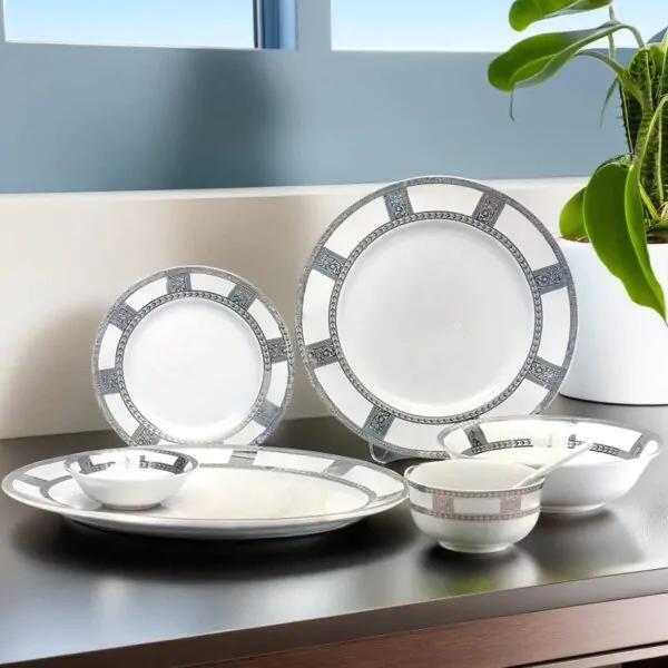 Dankotuwa Platinum-Lined 21-Piece Premium Dinner Set – Elegant Porcelain (Design 21870 PL)