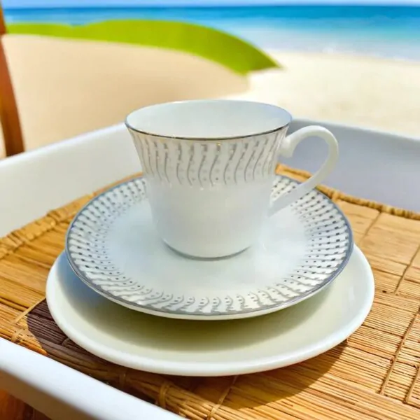 Azure 12-Piece Porcelain Cup & Saucer Set – Platinum Lining