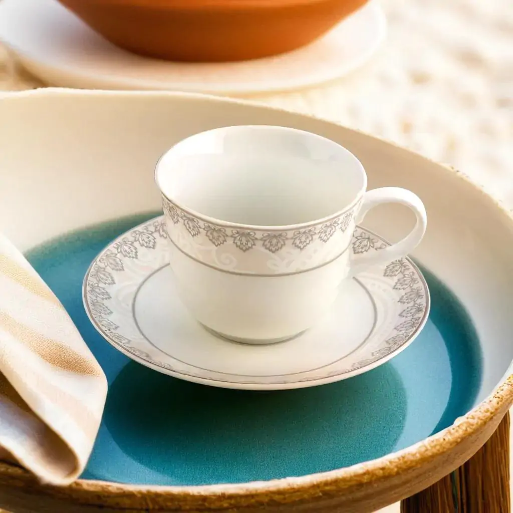 Azure Glazed 12-Piece Cup and Saucer Set