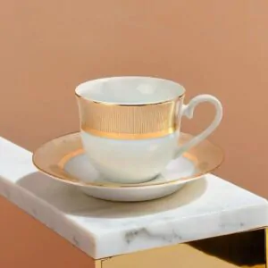 Azure 12-Piece Porcelain Cup & Saucer Set – Gold Lining