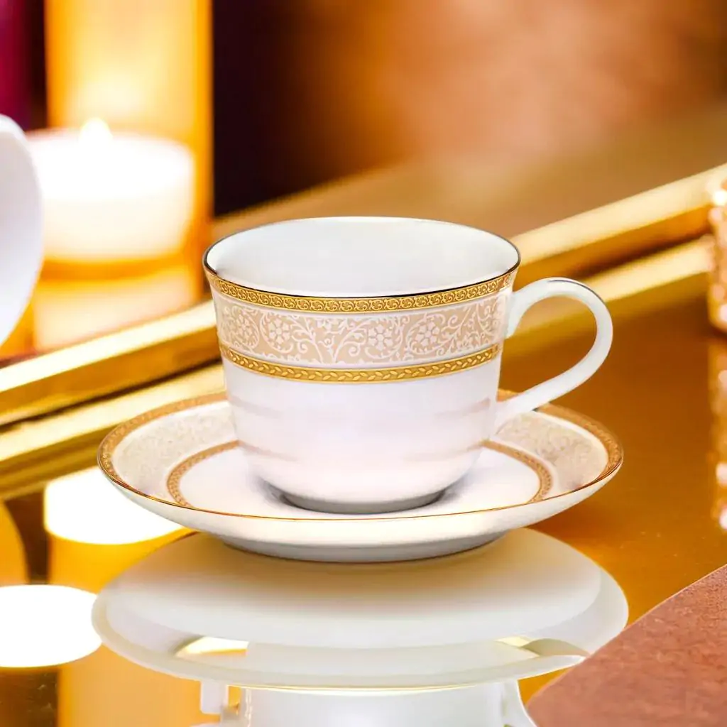Azure 12-Piece Porcelain Cup & Saucer Set – Gold Lining
