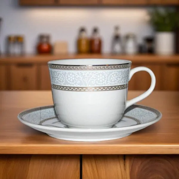 Azure 12-Piece Premium Porcelain Cup & Saucer Set – Platinum Lining