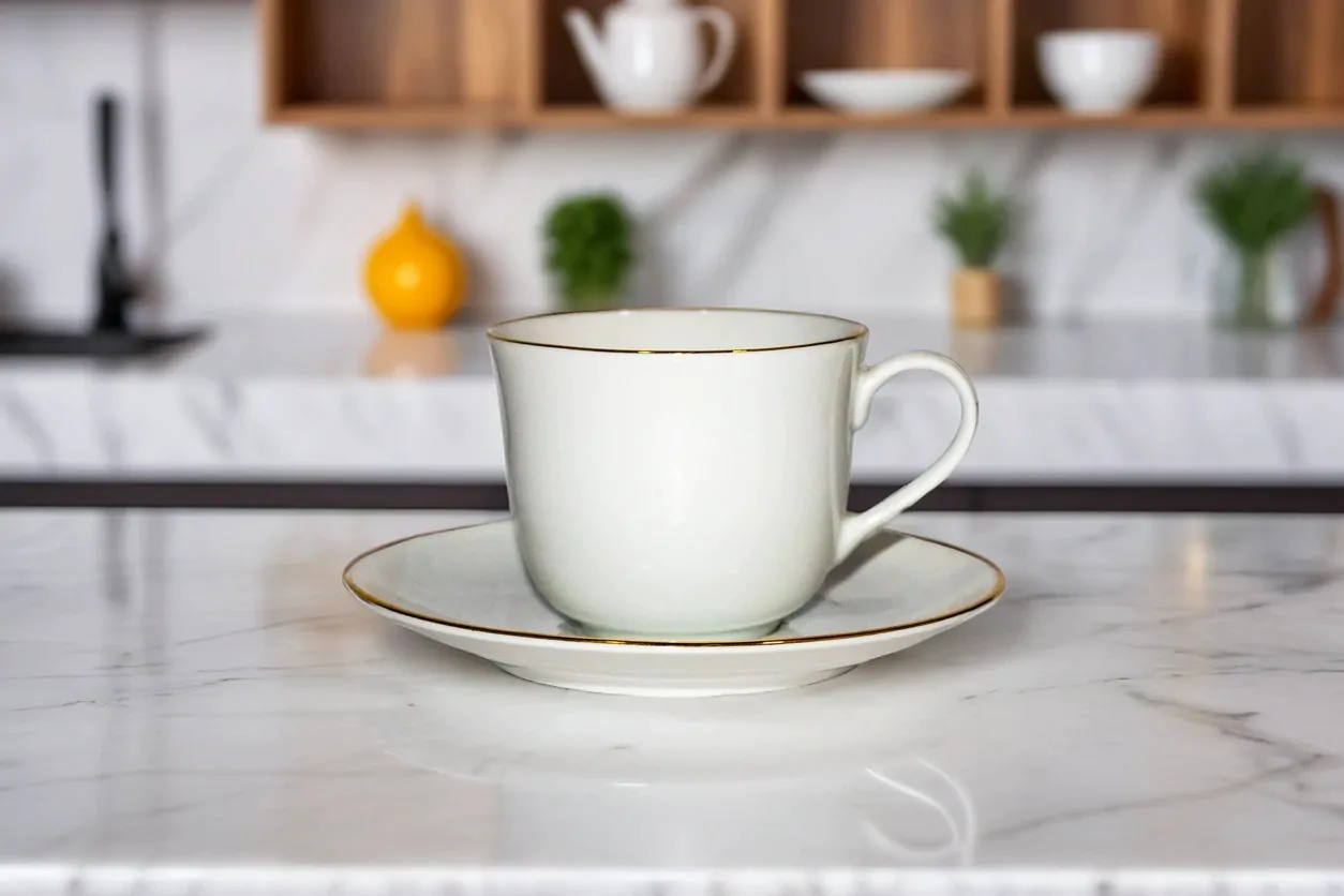 Azure 12-Piece Porcelain Cup & Saucer Set – Gold Lining