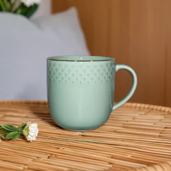 Dankotuwa Glazed 2-Piece Water Drop Green Porcelain Coffee Mug Set with 22K Gold Lining